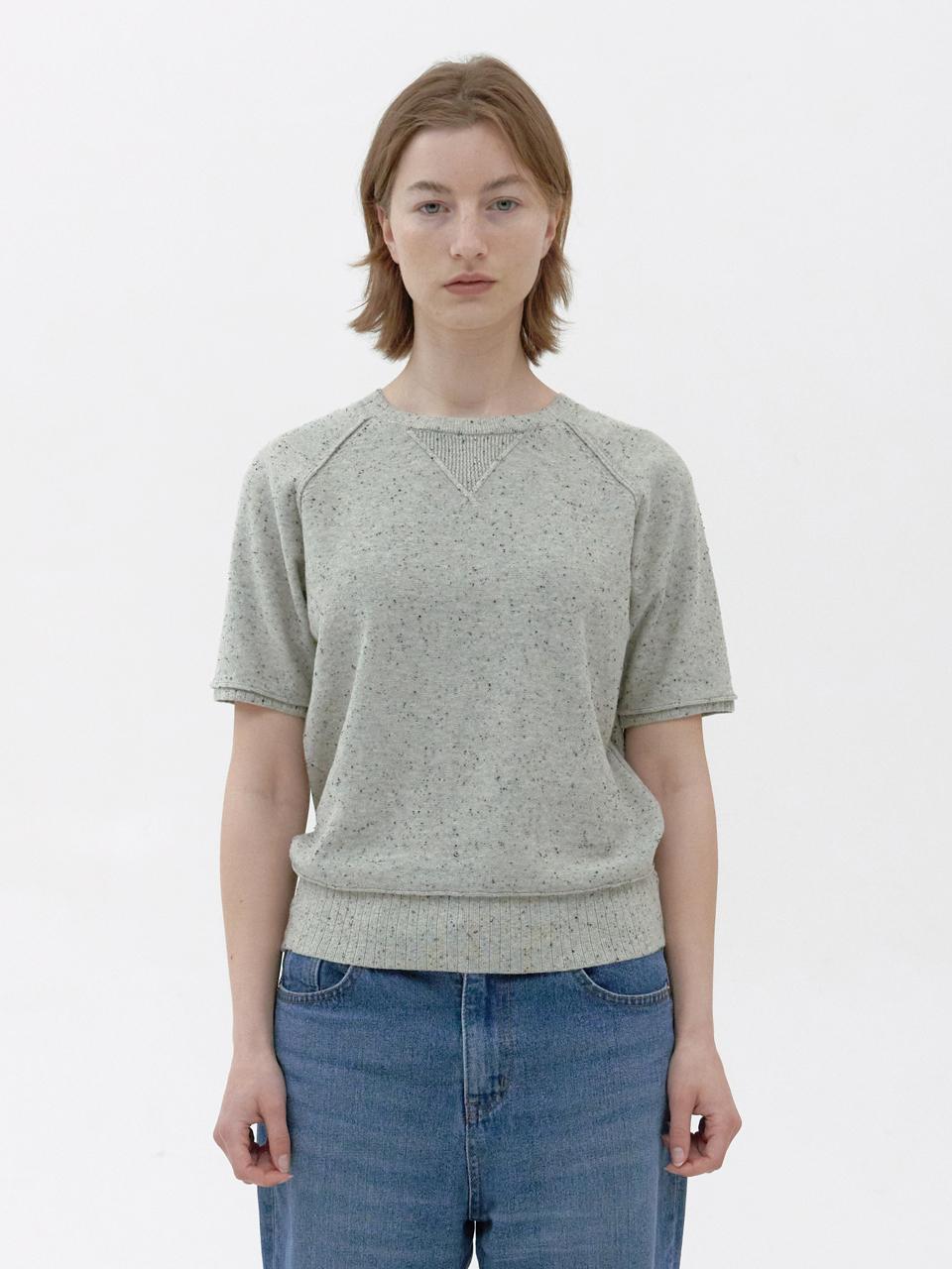 KNITLY [Women] Nep Knit Half Sweatshirt (Light grey)