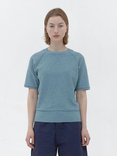 KNITLY [Women] Nep Knit Half Sweatshirt (Sky)