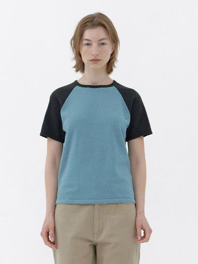 KNITLY [Women] Tail Raglan Knit T-shirt (Turkish Blue/Cha