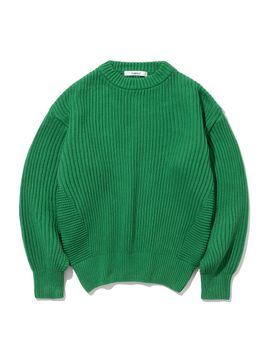 KNITTED Cotton Minimal Round Neck Knit [GREEN]