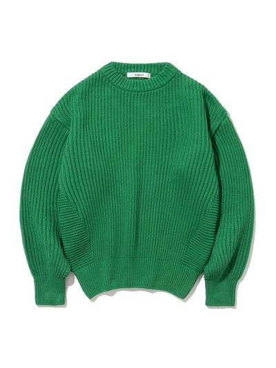 KNITTED Cotton Minimal Round Neck Knit [GREEN]