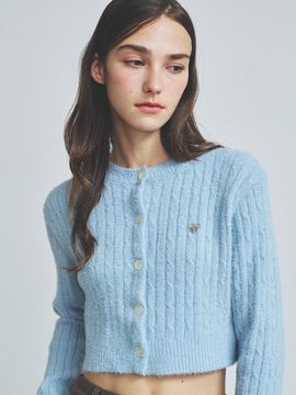 KNITTED Hairy Cable Crop Cardigan [SKY]