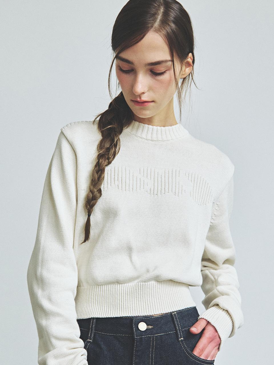 KNITTED Minimal Round Neck Cotton Knit [Beige]