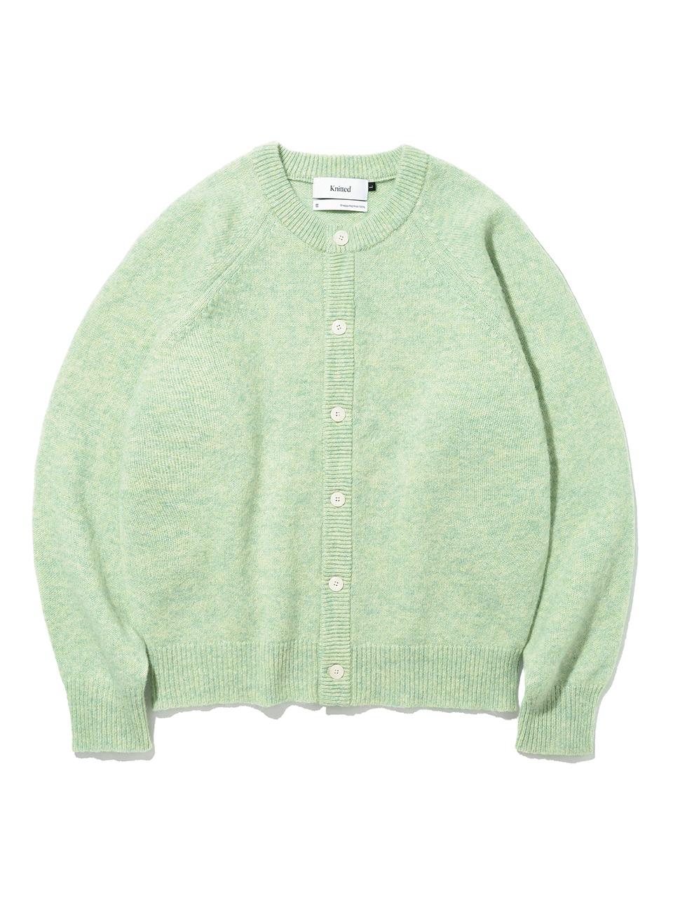 KNITTED Shaggy Dog Merino Wool Round Cardigan [GREEN]