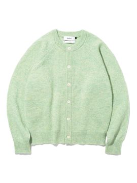 KNITTED Shaggy Dog Merino Wool Round Cardigan [GREEN]