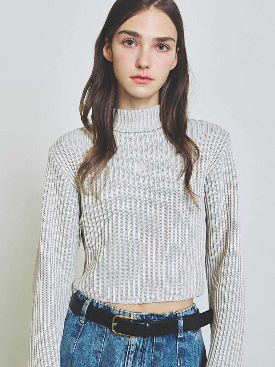 KNITTED Two-tone Ribbed Mock Neck Knit Sweater