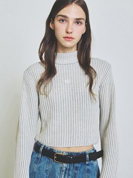 KNITTED Two-tone Ribbed Mock Neck Knit Sweater