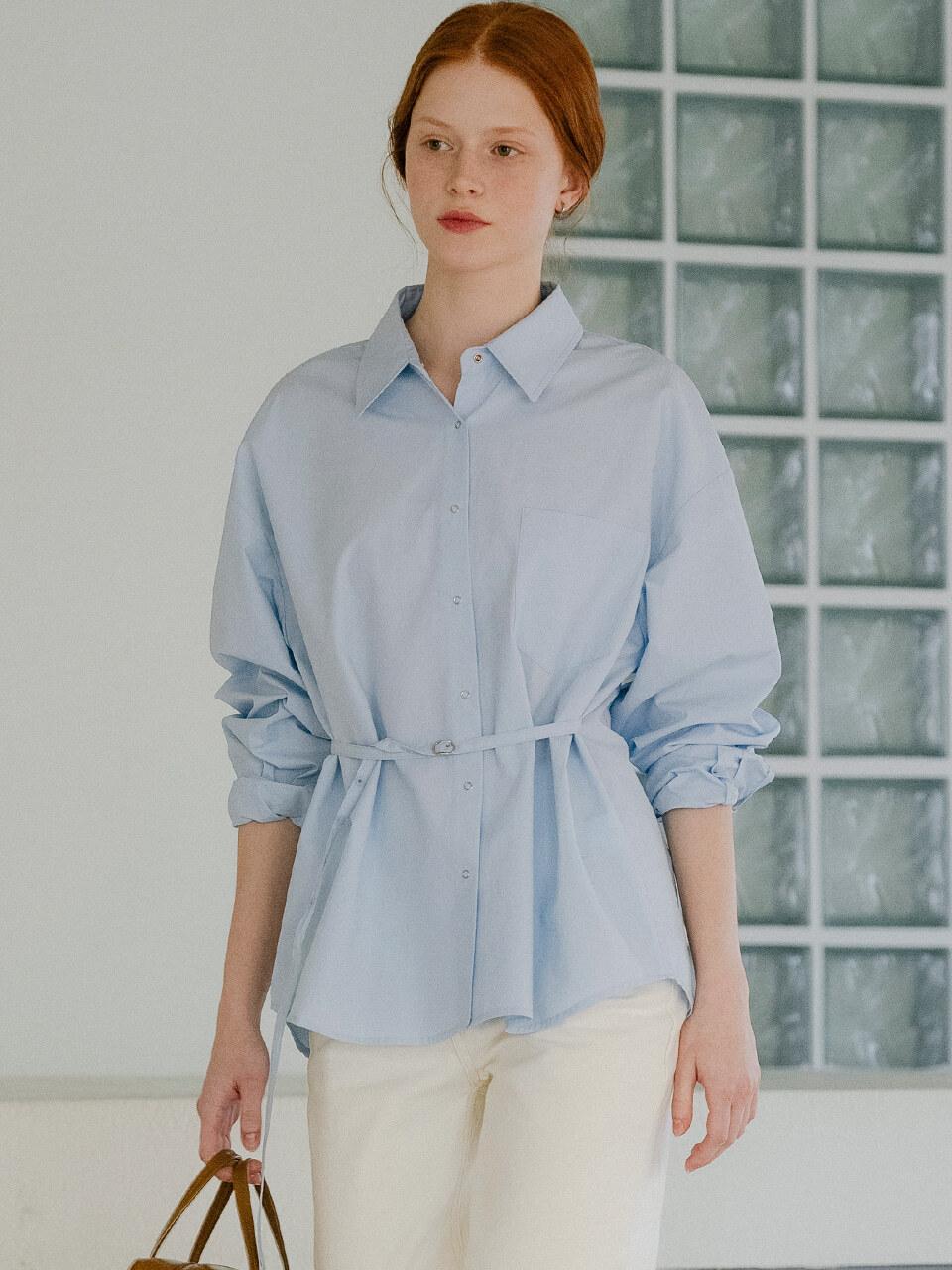 KNOWN BETTER Belt Pointed Snap Button Loose Fit Shirt [Blue]