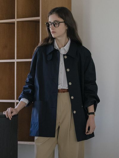KNOWN BETTER Hanover Raglan Half Trench Coat_Dark Navy