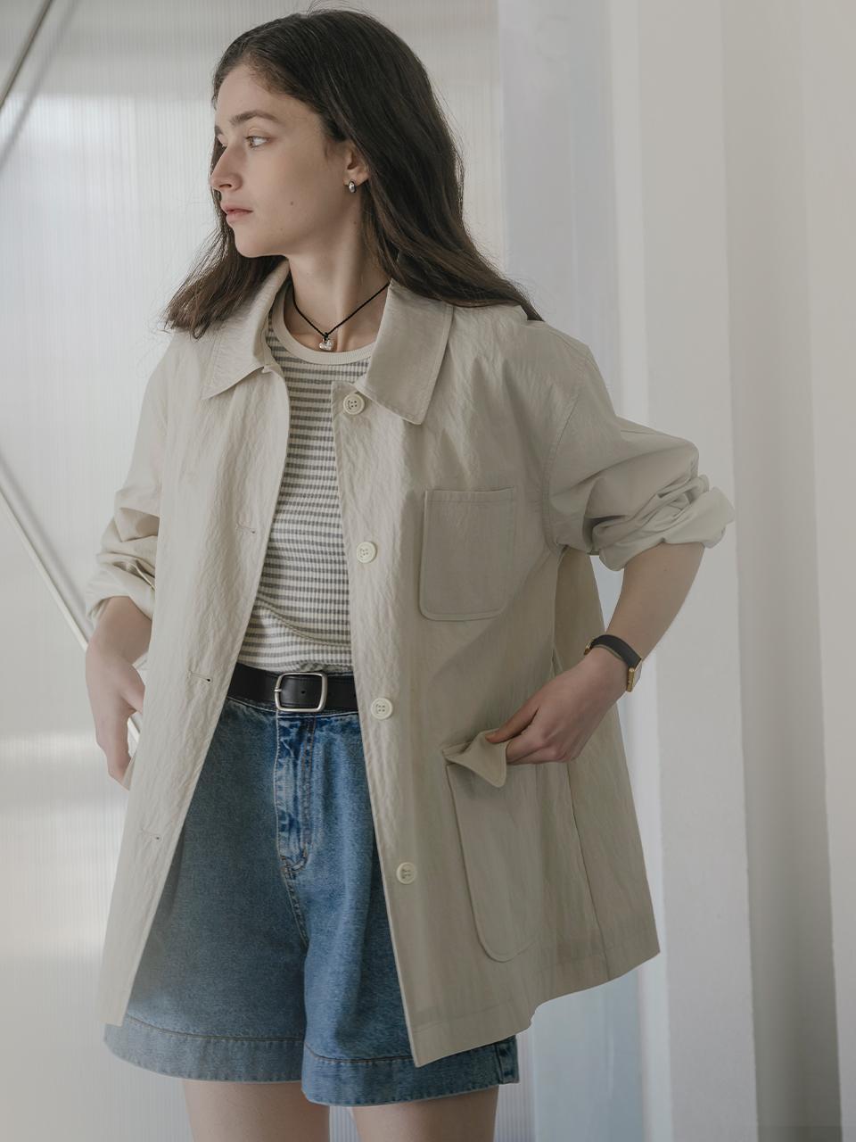 KNOWN BETTER Natural Crinkle Mac Half Coat_Beige