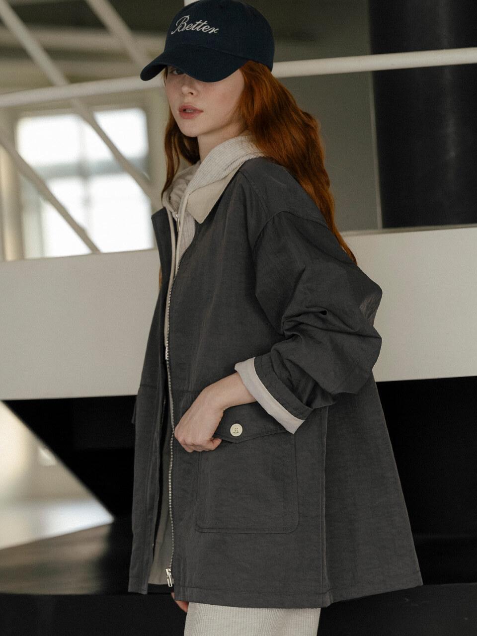 KNOWN BETTER Nylon Premium Relaxed Half Jumper [Charcoal]