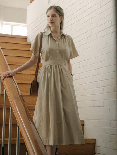 KNOWN BETTER Plain Wrap Cotton Dress - Beige
