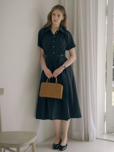 KNOWN BETTER Plain Wrap Cotton Dress - Navy
