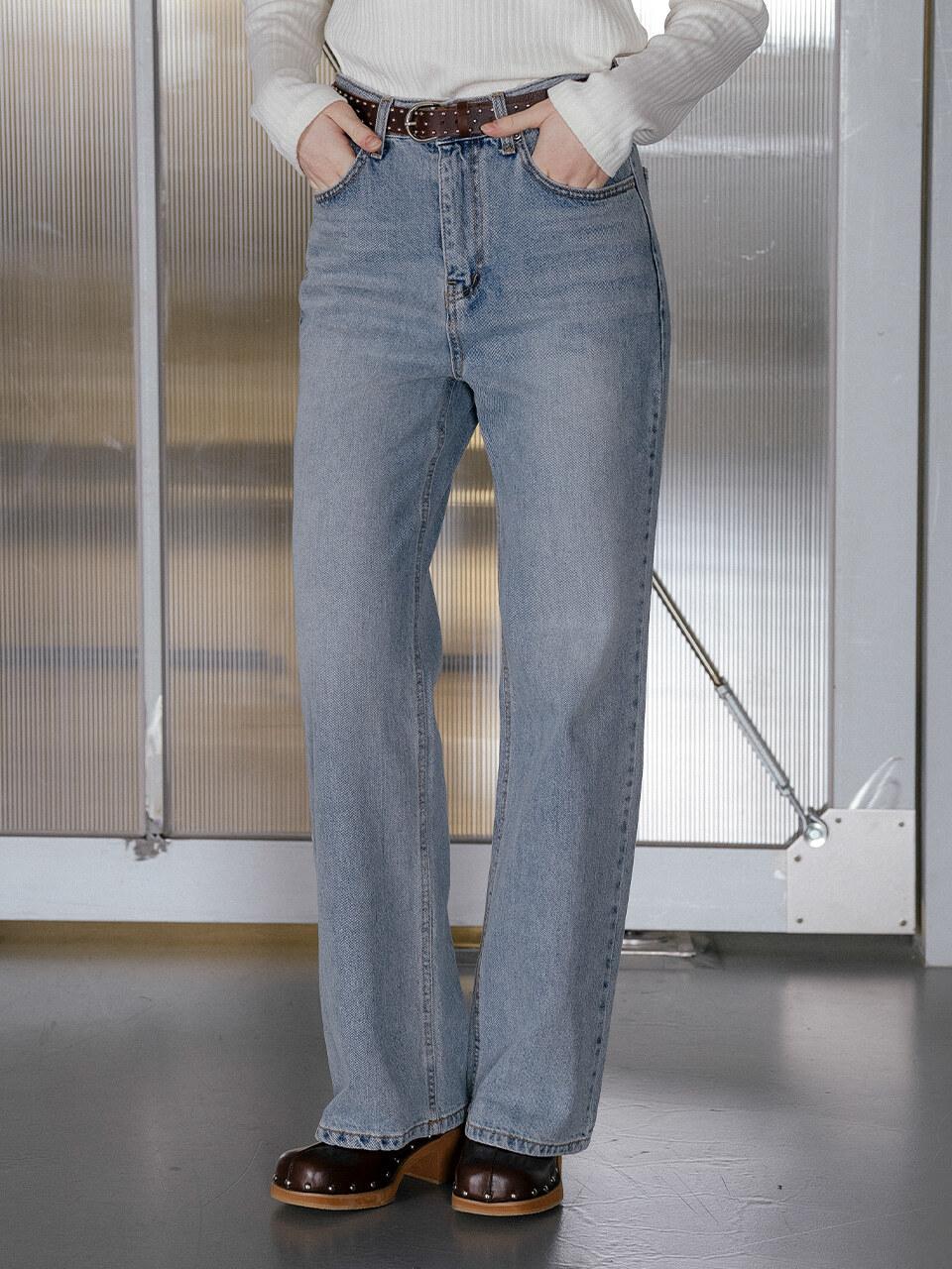 KNOWN BETTER Semi-wide Fit Cat Wash Cotton Denim Pants [Blue]