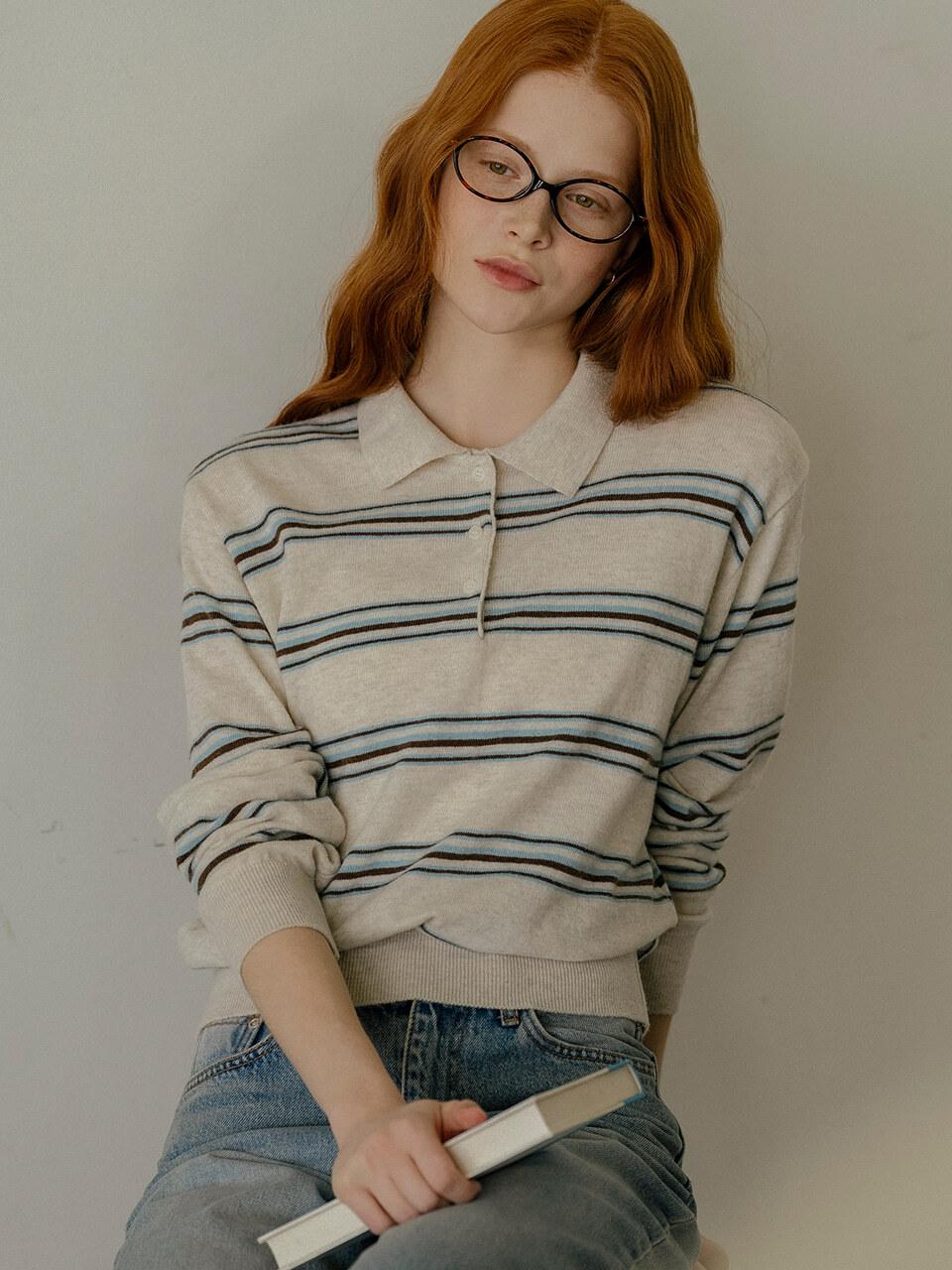 KNOWN BETTER Soft Stripe Collar Cashmere Knit [Cream]