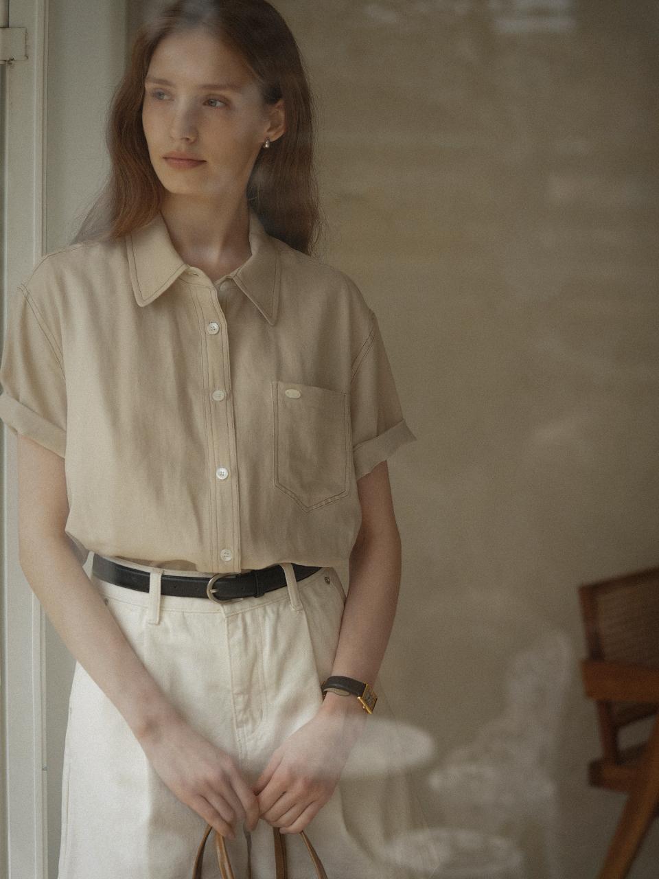 KNOWN BETTER Stitch Pocket Half Sleeve Shirt - Beige