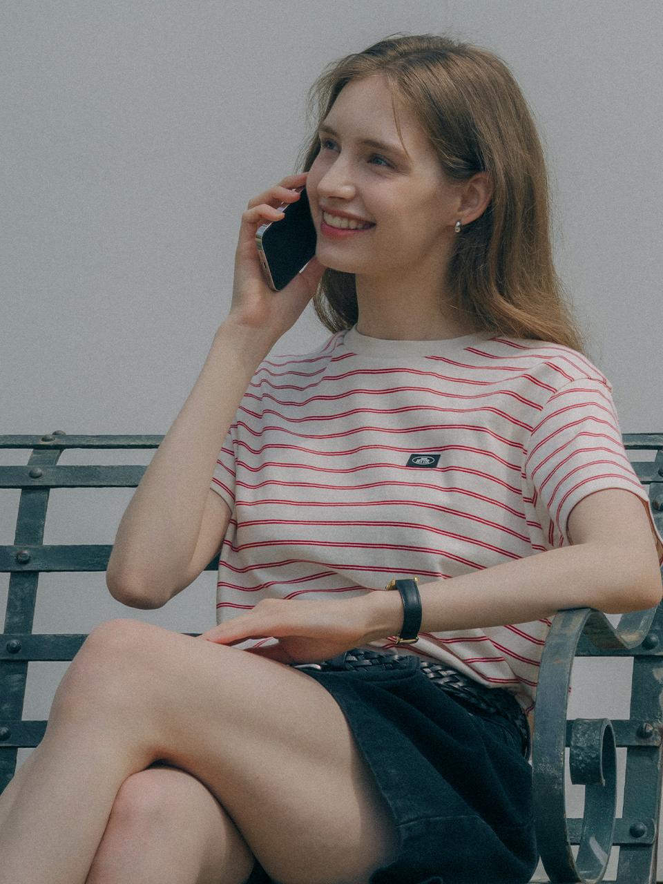 KNOWN BETTER Striped Logo Cotton T-shirt - Red