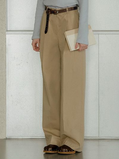 KNOWN BETTER Two Tuck Belt Point Wide Pants [Beige]