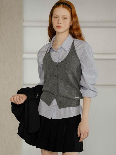 KNOWN BETTER Wool Blend Halter Knit Vest [Charcoal]