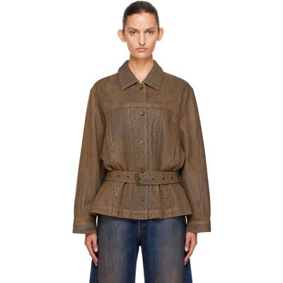 KNWLS KNWLS Brown Oversized Gloss Coated Denim Jacket