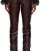 KNWLS KNWLS Brown Smocked Straight Leg Leather Trousers - 1