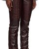 KNWLS KNWLS Brown Smocked Straight Leg Leather Trousers - 2
