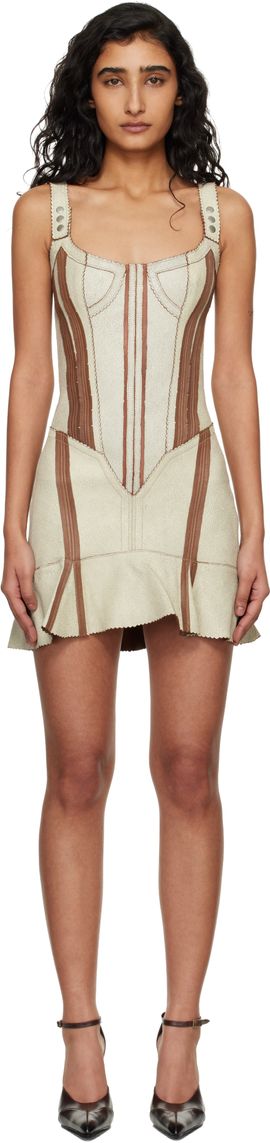 KNWLS KNWLS Taupe & Brown Scallop Leather Minidress