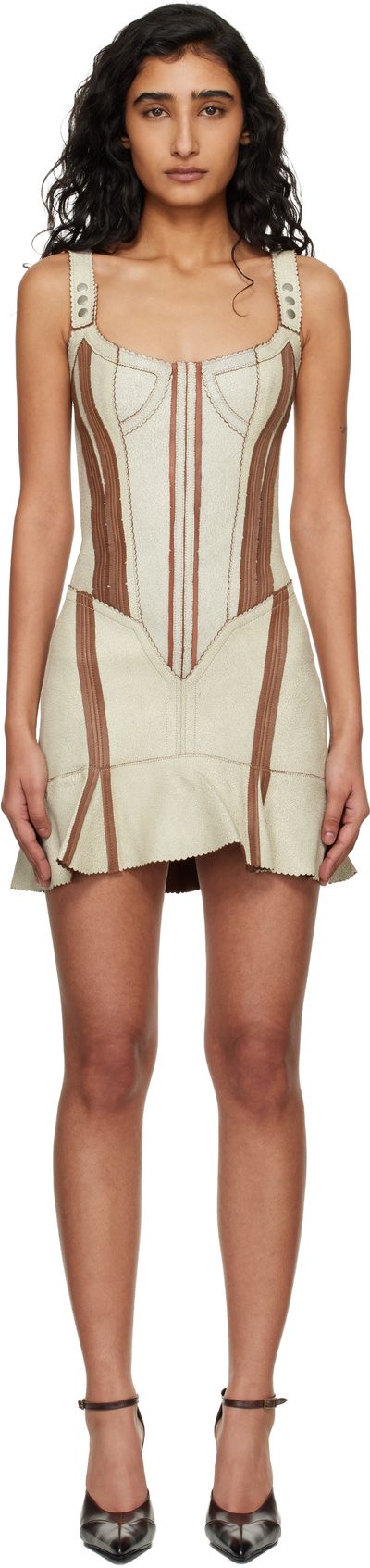 KNWLS KNWLS Taupe & Brown Scallop Leather Minidress