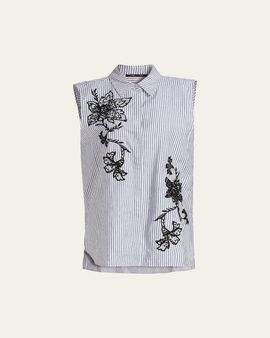 Kobi Halperin Aerin Striped Floral-Embroidered Blouse