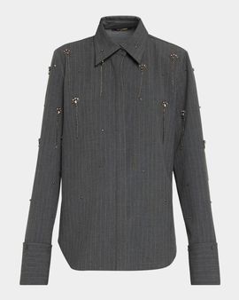 Kobi Halperin Bridget Embellished Pinstripe Blouse