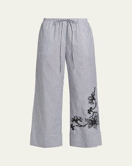 Kobi Halperin Callie Embroidered Striped Wide-Leg Pants