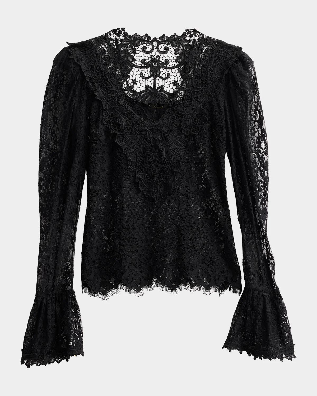 Kobi Halperin Callie Ruffle-Cuff Lace Blouse