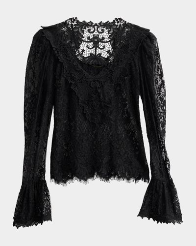 Kobi Halperin Callie Ruffle-Cuff Lace Blouse