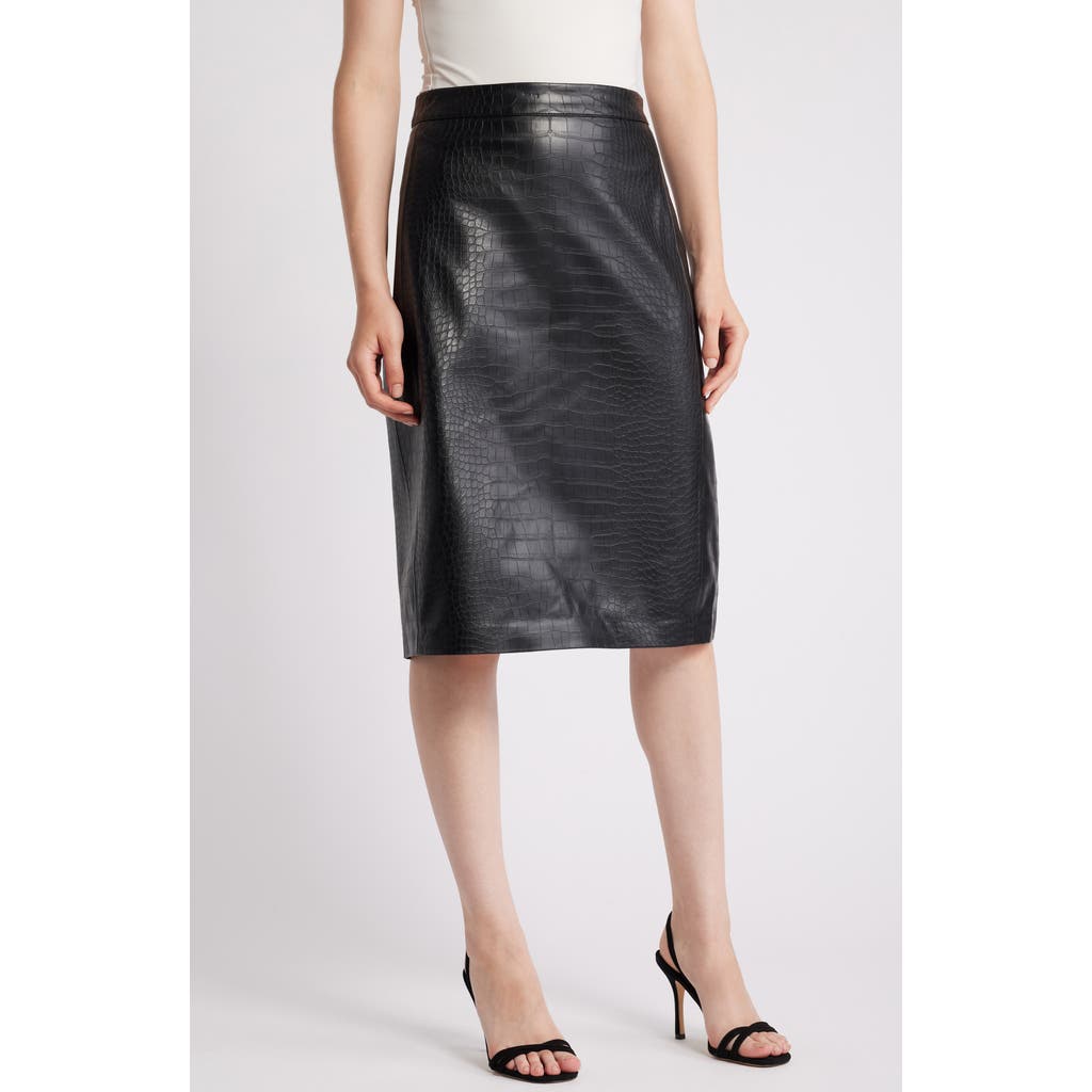 KOBI HALPERIN KOBI HALPERIN Croc Embossed Faux Lether Midi Skirt