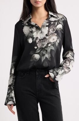 KOBI HALPERIN KOBI HALPERIN Kit Placed Floral Stretch Silk Georgette Button-Up Shirt