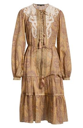 KOBI HALPERIN KOBI HALPERIN Lace Detail Paisley Tiered Cotton Dress