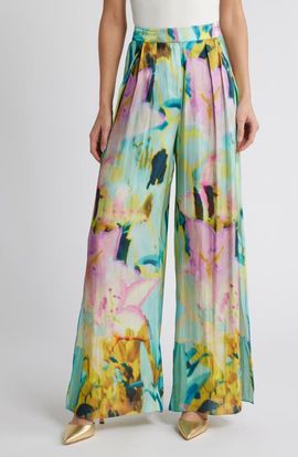 KOBI HALPERIN KOBI HALPERIN Loretta Floral Wide Leg Satin Pants