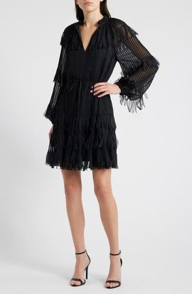 KOBI HALPERIN KOBI HALPERIN Nora Long Sleeve Chiffon Cocktail Dress