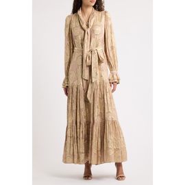 KOBI HALPERIN KOBI HALPERIN Rian Metallic Jacquard Tie Waist Long Sleeve Maxi Dress