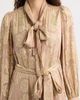 KOBI HALPERIN KOBI HALPERIN Rian Metallic Jacquard Tie Waist Long Sleeve Maxi Dress - 4