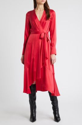 KOBI HALPERIN KOBI HALPERIN Victoria Long Sleeve Silk Faux Wrap Dress