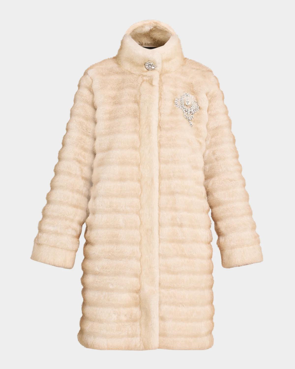 Kobi Halperin Libby Brooch-Embellished Faux Fur Coat