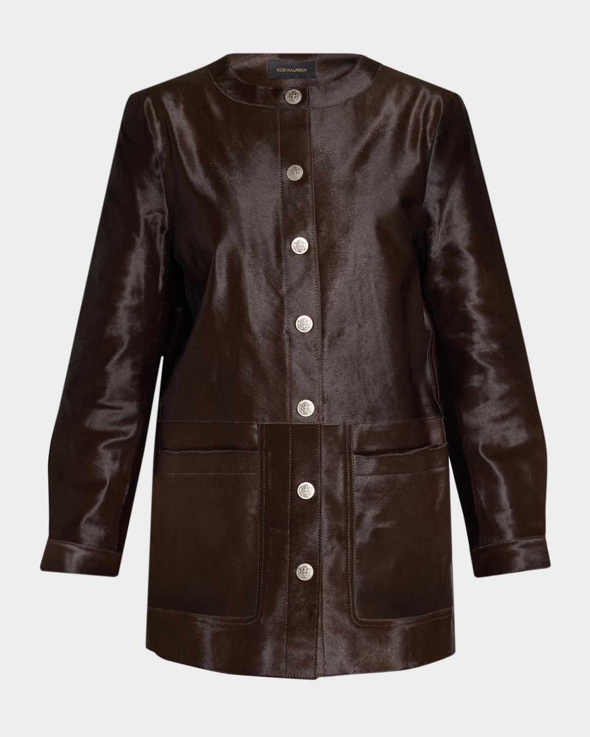 Kobi Halperin Lisa Leather &amp; Calf Hair Button-Front Coat