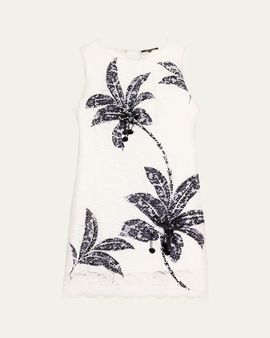 Kobi Halperin Maren Sleeveless Palm Leaf-Print Lace Dress