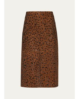 Kobi Halperin Melissa Beaded Leopard Suede Midi Skirt