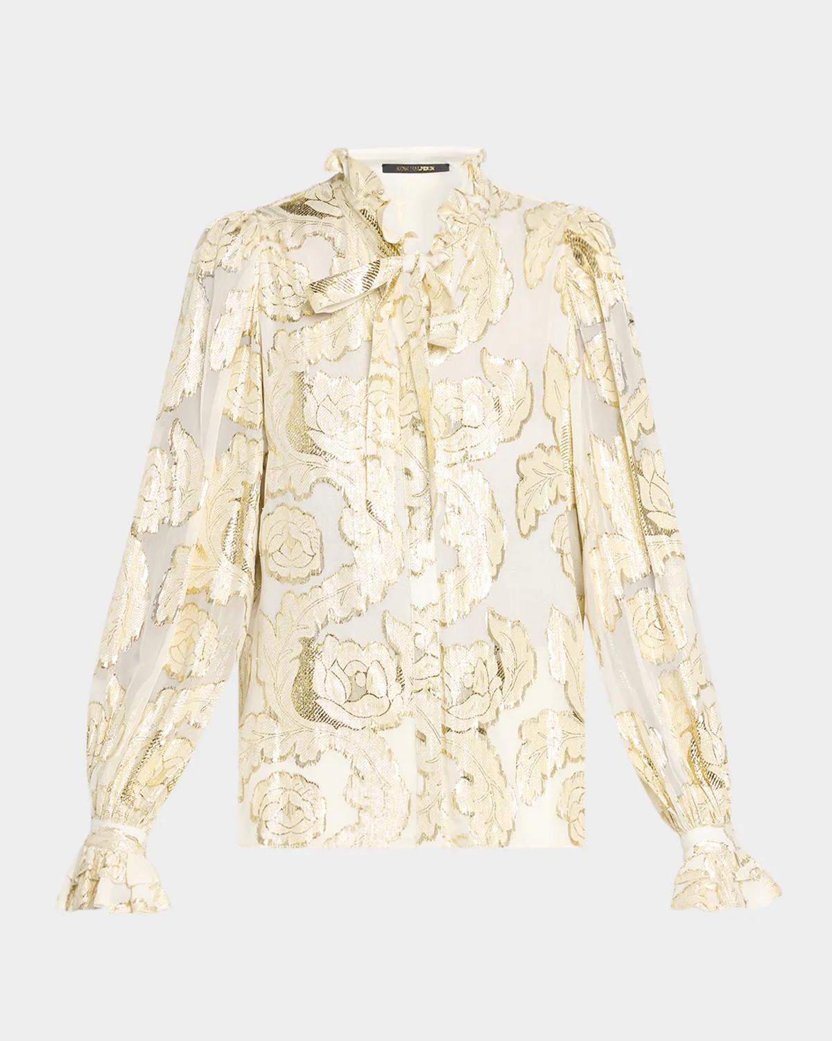 Kobi Halperin Niosha Ruffle-Trim Metallic Burnout Blouse