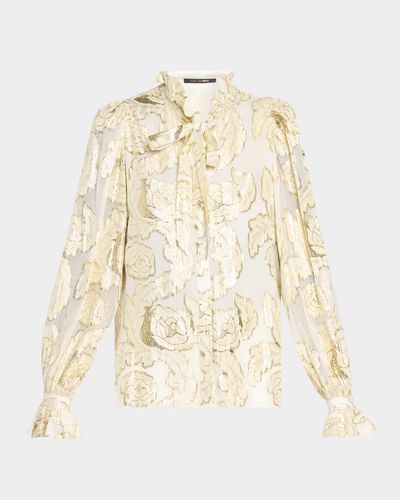 Kobi Halperin Niosha Ruffle-Trim Metallic Burnout Blouse
