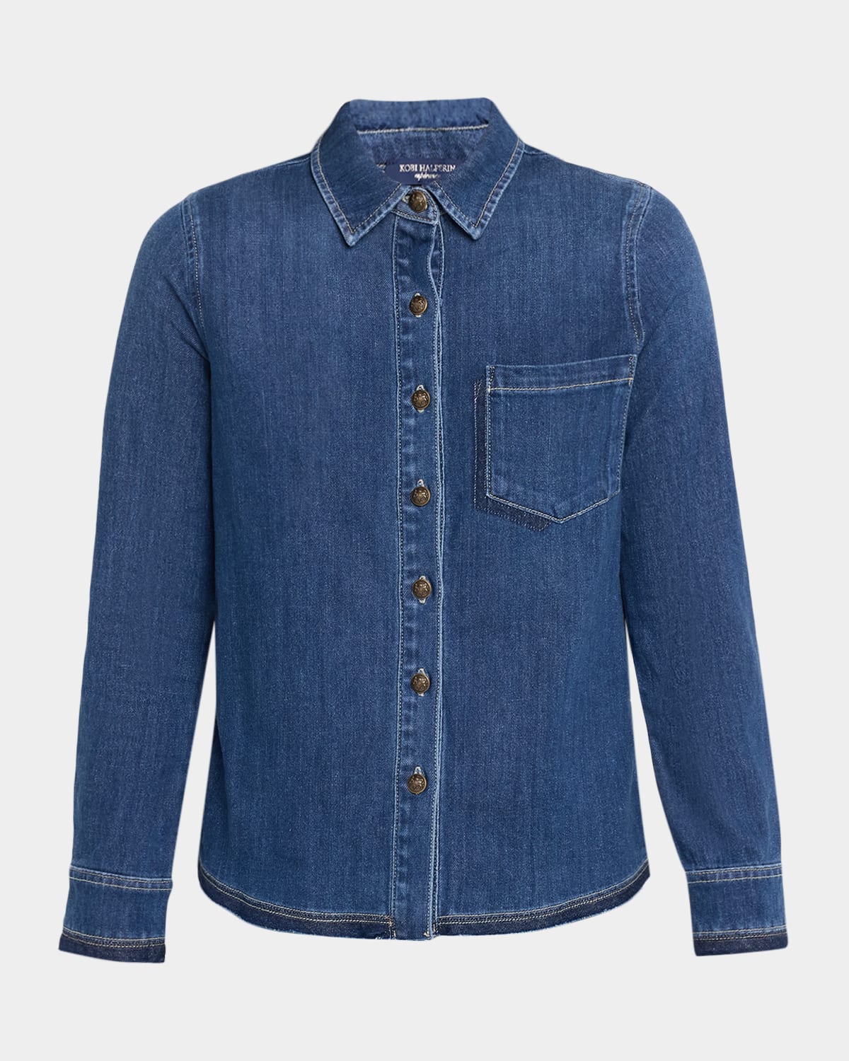 Kobi Halperin Olive Button-Down Washed Denim Shirt