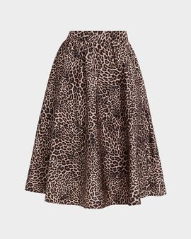 Kobi Halperin Violet Leopard Linen-Blend Midi Skirt