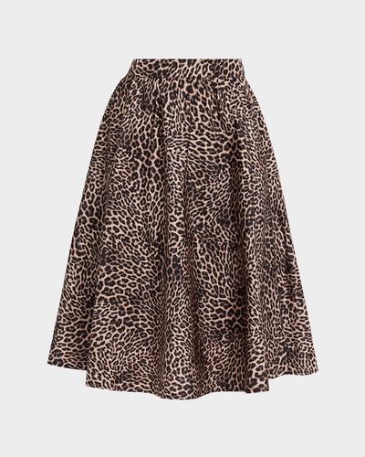 Kobi Halperin Violet Leopard Linen-Blend Midi Skirt